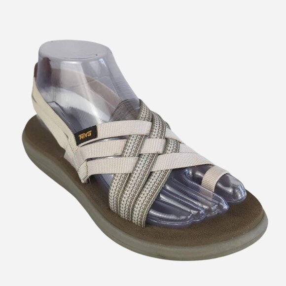 Teva Voya Strappy Canvas in White Cream Antiguous Birch Strappy Sandal l Size 6 - Picture 4 of 8